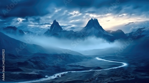 Mountains in misty at beautiful night, Dreamy landscape.