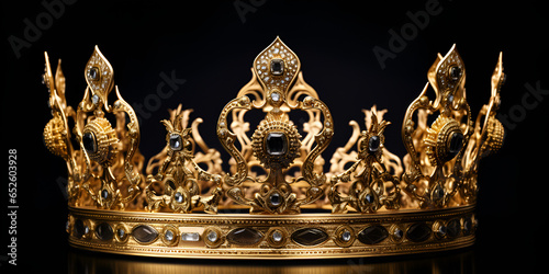 Golden Crown Rests On The Black Background,,,,,,An Old Gold Crown Is Shown On A Black Background ,,,
