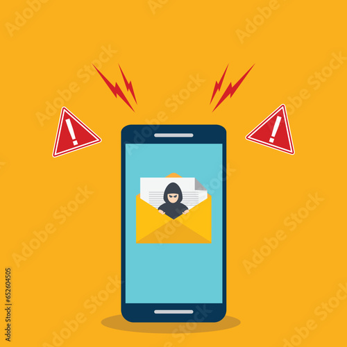 Email data phishing. Cyber thief hide inside an email . Hacking concept. Vector illustration