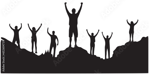 All friends are enjoying their friendship together by raising their hands ‍in silhouette vector illustration