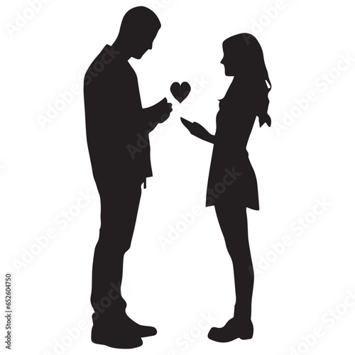 A girl wants to give all her love to her boyfriend silhouette vector illustration