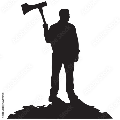 A day labourer stands with an Axe silhouette vector illustration