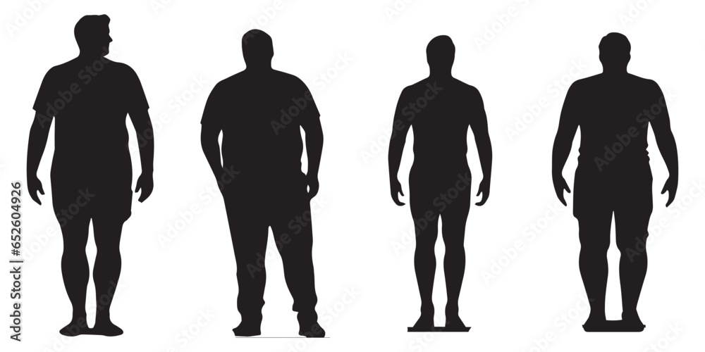 Silhouette fat and thin people vector illustration. man silhouette vector collection - obrazy, fototapety, plakaty 