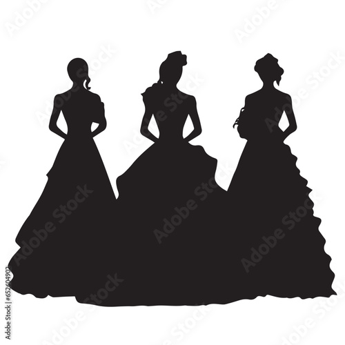 A set of silhouette girls in a bride and groom vector illustration. Black Girl Dress Vector collection  