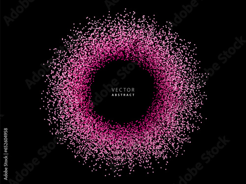 Pink Dotted Round Frame on Black Background. Vector Illustration.
