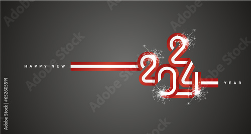 2024 New Year continuous ribbon in the shape of 2024. Abstract red white flag of Austria in the shape of 2024 logo with sparkle firework for calendar, banner, poster, social media post