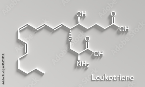 Chemical structure of leukotriene. Eicosanoid inflammatory mediator. 3D render. photo