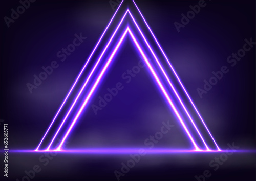 Digital technology neon center triangle light line dark purple background
