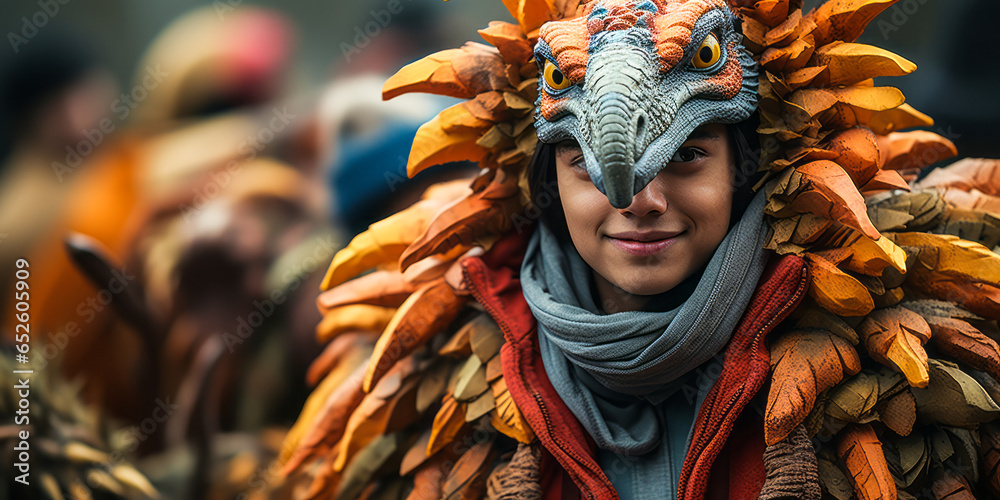 Party-Ready in Feathered Bird Costume for Halloween