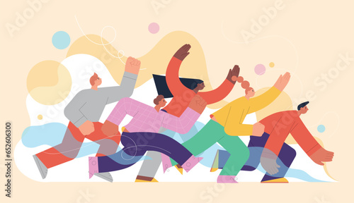 The crowd is competing with each other and running in a mess. graphic design flat vector illustration.