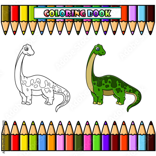 Cartoon brontosaurus for coloring book
