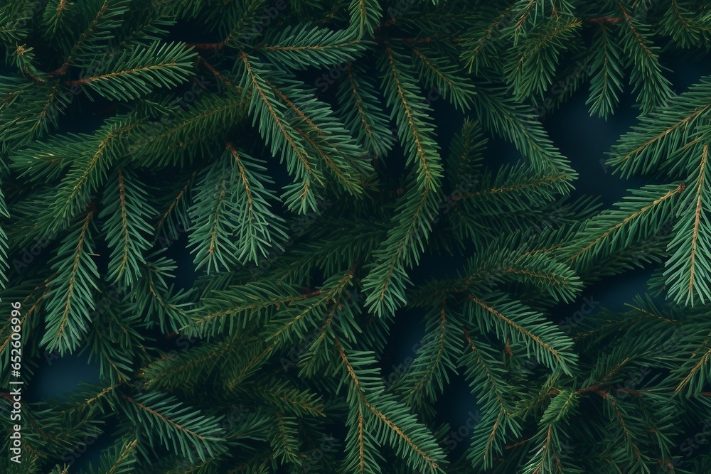 Creative layout made of Christmas tree branches. Flat lay. Nature New Year concept. generative ai.