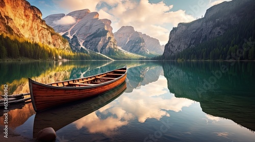 Beautiful view of traditional wooden rowing boat on scenic
