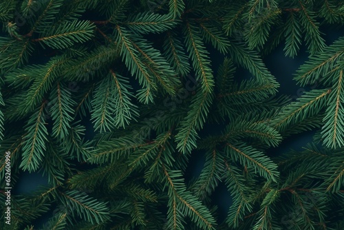Creative layout made of Christmas tree branches. Flat lay. Nature New Year concept. generative ai.