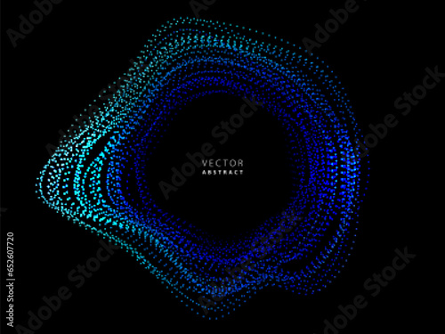 Wavy Colorful Dotted Round Frame on Black Background. Vector Illustration.