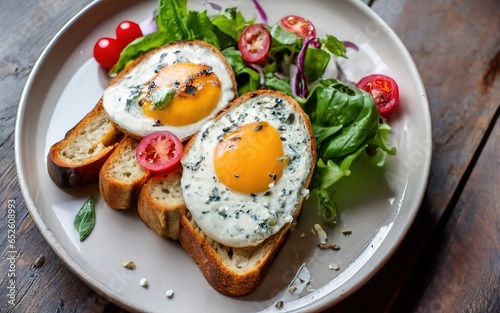 Egg with toast and salad breakfast healthy fresh food concept