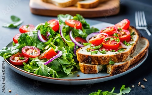 Toast bread with salad breakfast food concept illustration ingredients tomato delicious