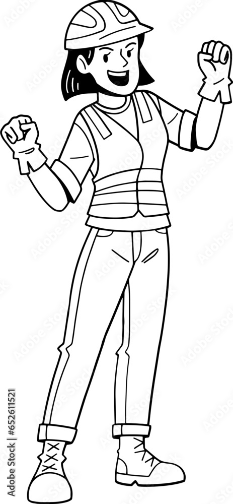 Fototapeta premium The builder woman outline cartoon character, coloring page