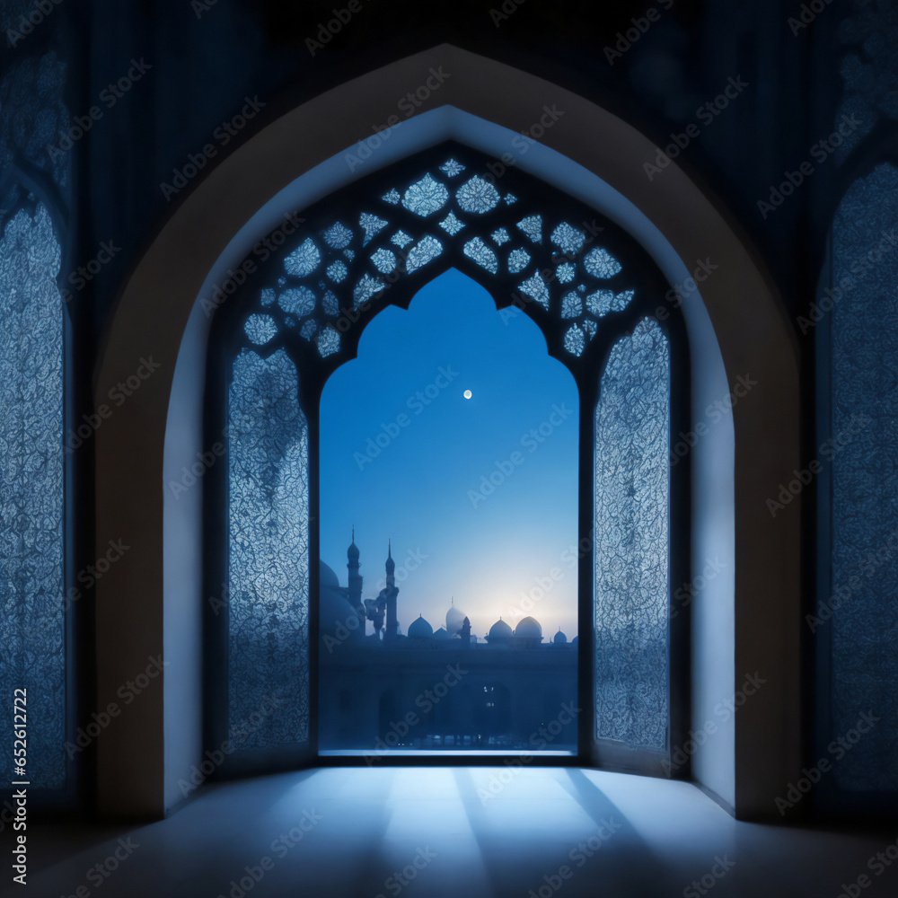 Moonlight Illuminating the Interior of an Islamic Mosque