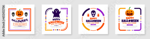 31 October happy Halloween social media post banner design template set with pumpkins and boo. use to background, banner, placard, party invitation card, book cover and poster design.