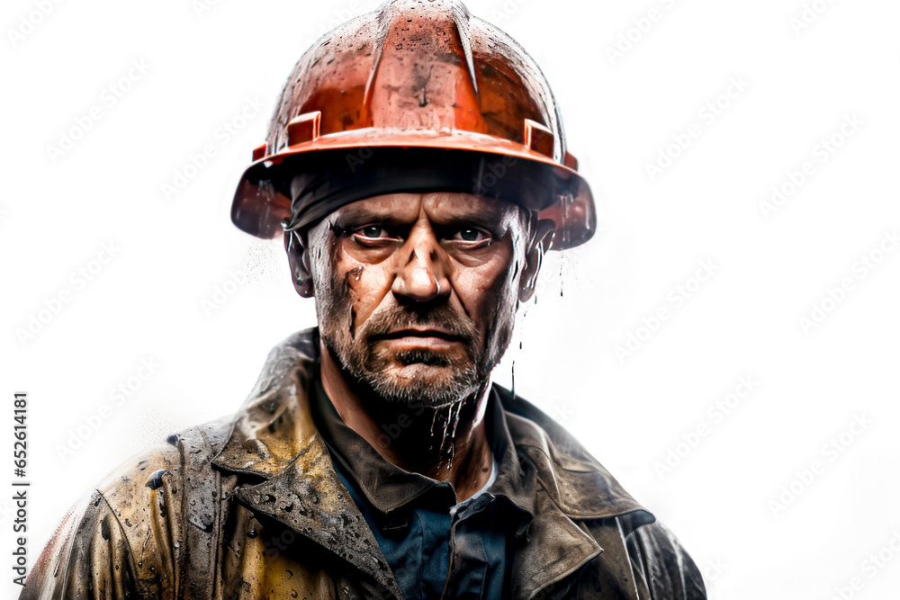 Portrait of an industrial worker wearing a hard hat and working clothes Portrait of an industrial worker wearing a hard hat and working clothes