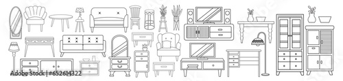 Set of furniture vector lined. Furniture outline style vector illustration