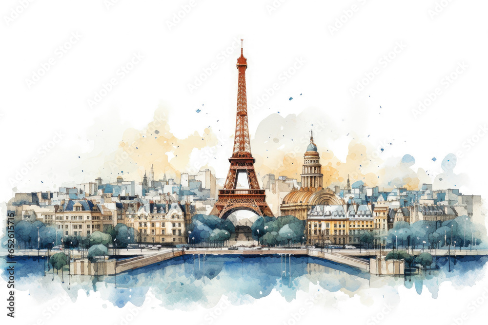 Watercolor abstraction illustration of Paris