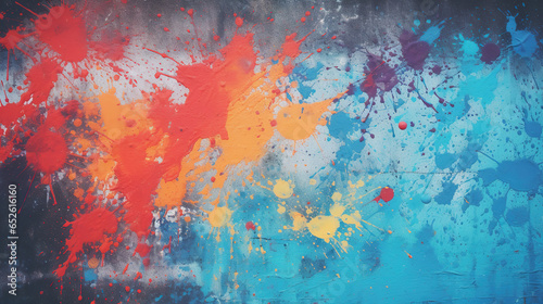 Colorful paint splashes on metal surfaces. Abstract grunge background. 