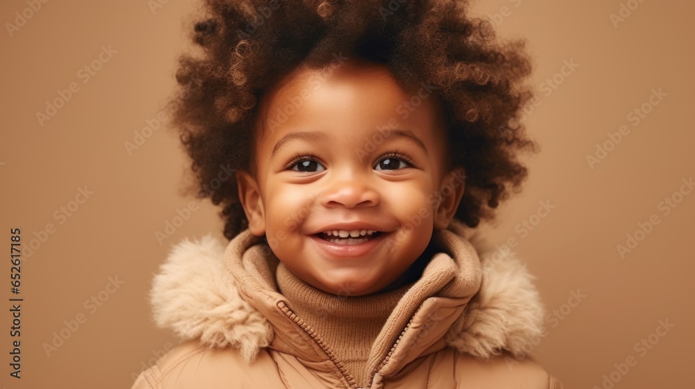 A joyful cute Afro-American boy with a big smile against a light beige studio backdrop. A joyful cute Afro-American boy with a big smile against a light beige studio backdrop.