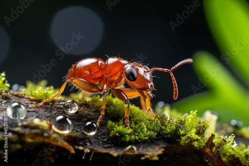 Ant carrying a tiny leaf, Generative AI.