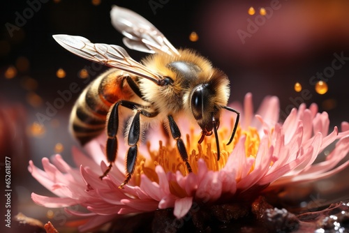Bee collecting pollen from a flower, Generative AI. © Shooting Star Std