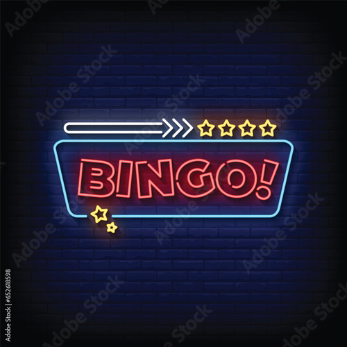 Neon Sign bingo with brick wall background vector