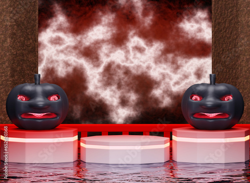 Display stand for Halloween festival 3D. and a concept Halloween festival. 3D render.Minimal Halloween scene with 3D backdrop display