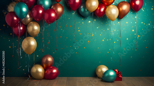Balloons-Red  Green  Gold  Holiday  Christmas Party - Generative AI