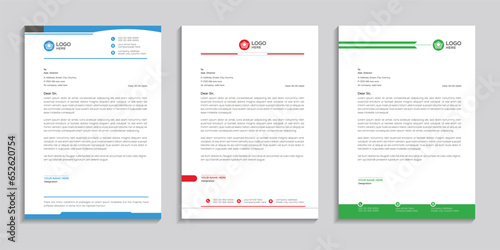 Corporate Creative Professional Modern & clean company business letterhead design bundle and letterhead template design set with green, blue, and red colors to use for any business.