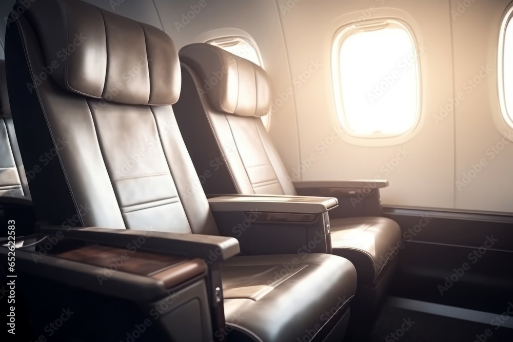 Fototapeta premium Plane business seats. Generate Ai