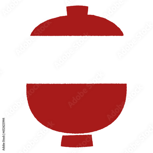 赤い蓋付き漆塗り椀／手描き風ベクターイラスト