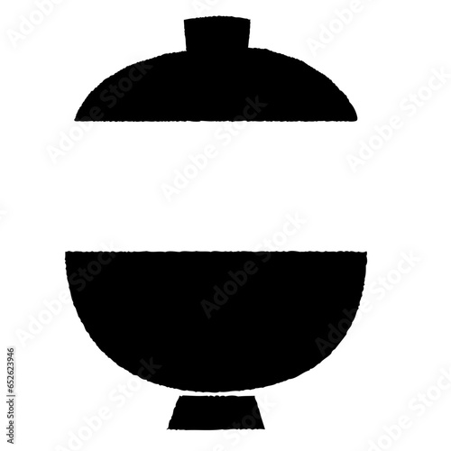 黒い蓋付き漆塗り椀／手描き風ベクターイラスト