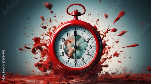 Red Stop Watch with Explosion Background. Generative AI