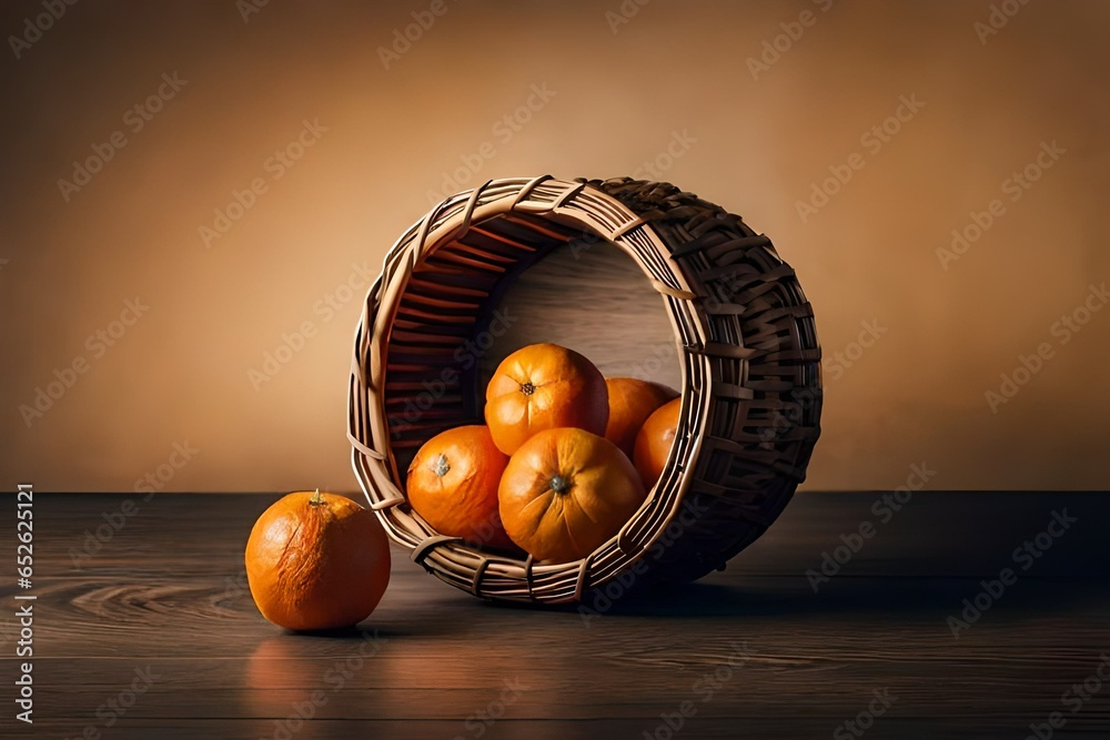 pumpkin in a wicker basket