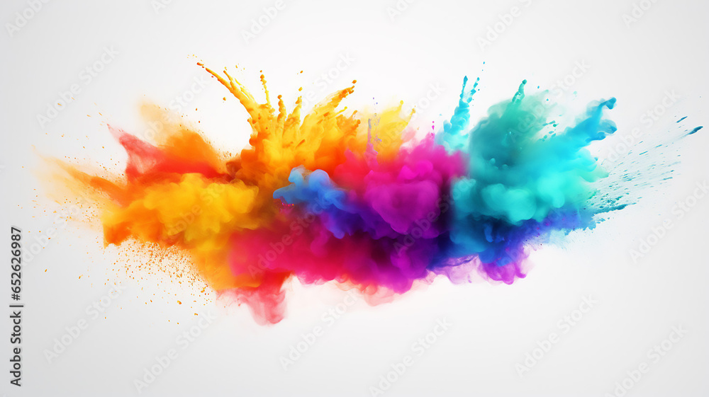 Multi Color Abstract Powder Explosion Isolated on White Background