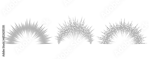 Semicircle sound wave. Audio music equalizer. Round circular icons set. Spectrum radial pattern and frequency frame. Vector design