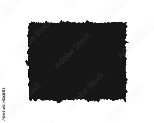 Rough edge paper shape. Old papyrus texture. Torn cardboard tag, label, sticker. Black square text box template isolated on white background. Vector graphic illustration.