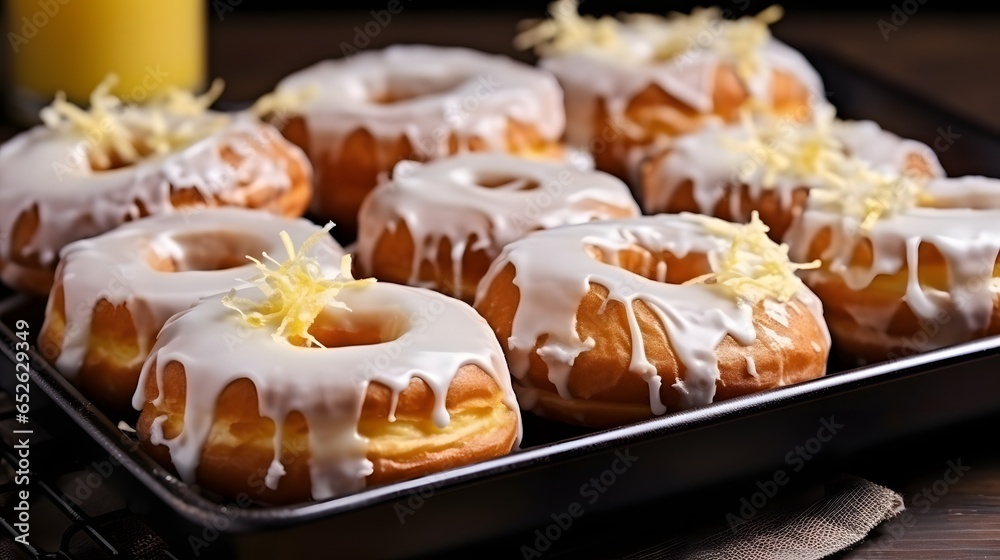 View of delicious glazed donuts View of delicious glazed donuts