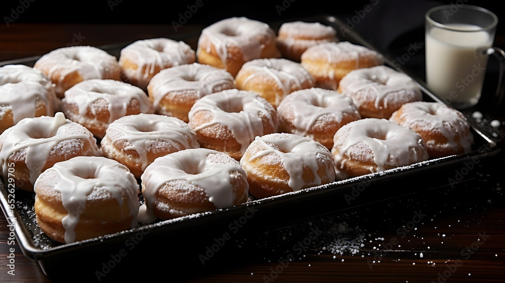 View of delicious glazed donuts