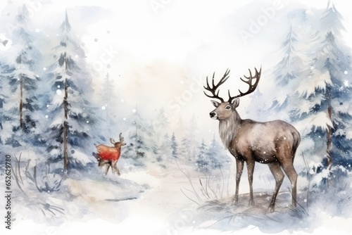 Watercolor Adorable woodland animals in the forest  boho  Deer  Kids room wallpaper design. Generative AI