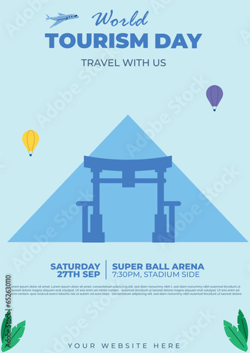 World Tourism Day flyer, poster, banner template. with pyramid, balloon. 