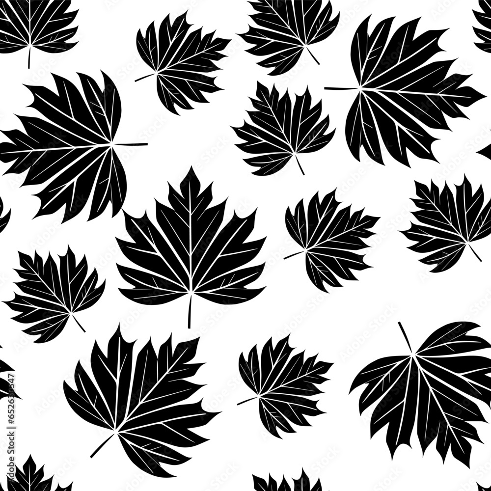 Seamless pattern background of black and white leaves.