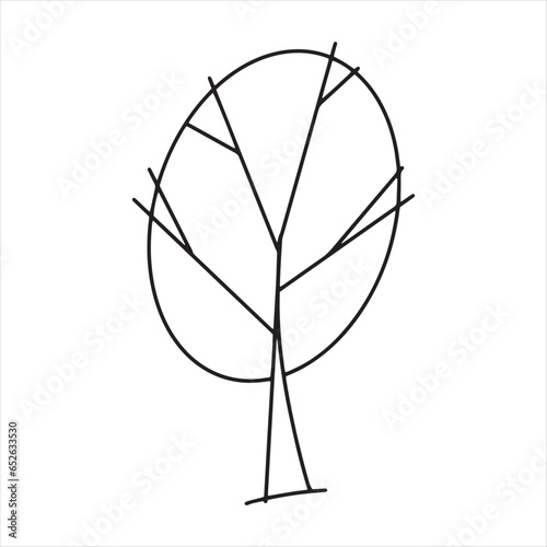 Hand drawn stylized line tree. Minimalistic line art tree.