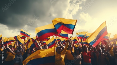 Colombian people with their flag